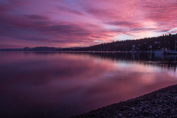 Обои тучи, лес, природа, USA, закат, California, Tahoe City, озеро Тахо, берег