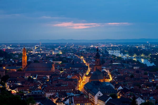 Обои улицы, закат, город, вечер, дома, панорама, Heidelberg, Хайдельберг, Германия, Deutschland
