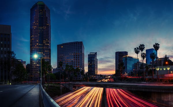 Обои дорога, огни, ночь, вечер, выдержка, Los Angeles, США, Калифорния