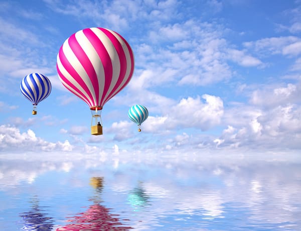 Обои Air-Balloons, красота, шары, water reflexion, вода, отражение, голубое, воздушные, небо
