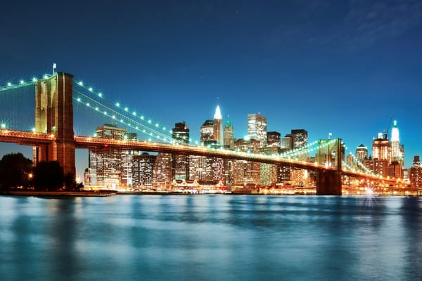 Обои бруклинский мост, new york, город, нью-йорк, brooklyn bridge, мост, ночь, огни