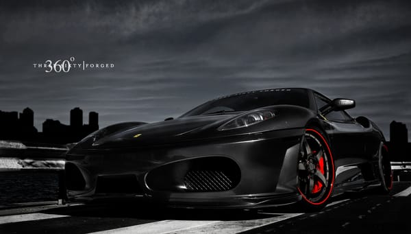 Обои Ferrari F-430, город, 360 forged, небо, черный ferrari, ночь