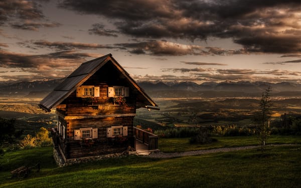 Обои Романтический Коттедж, горы, magdalensberg austria, Romantic Cottage, Австрия, HDR, зелень, облака, carinthia austria