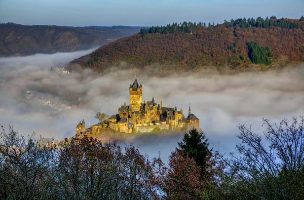 Обои Cochem, туман, город, замок, Германия, Reichsburg