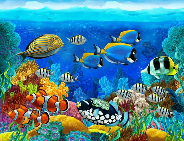 Обои рыбы, кораллы, море, морское дно