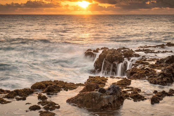 Обои закат, Kailua Bay, Mokolea Rock, Hawaii, Гавайи, камни, залив Каилуа