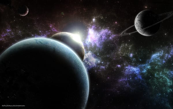 Обои планеты, туманность, кольца, nebula, звездное скопление, спутники