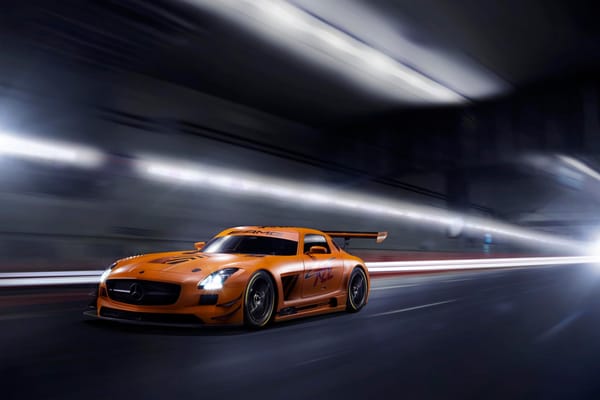 Обои GT3, AMG, тоннель, мерседес бенц, orange, оранжевый, Mercedes-Benz, SLS