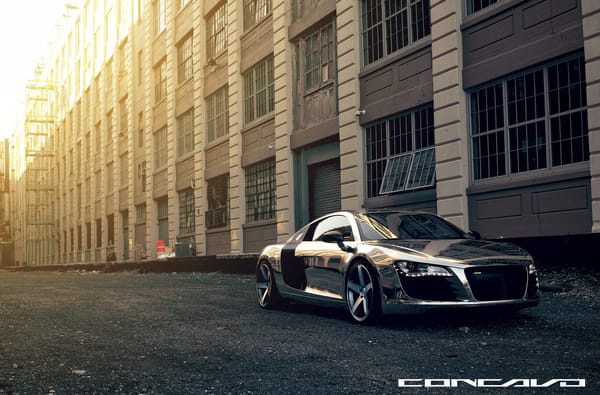 Обои Chrome, дом, отражение, CW-5, Audi, Concavo Wheels, Matte Black Machined Face