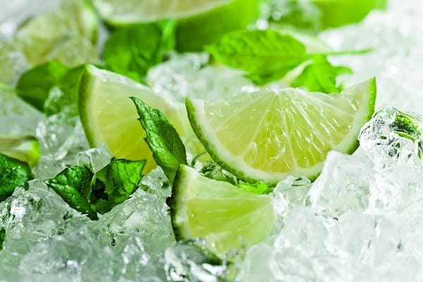Обои лед, lime, листья мяты, citrus, mint leaves, лайм, цитрус, ice