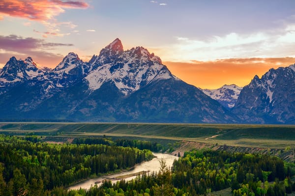 Обои национальный парк Гранд-Титон, горы, Snake River, лето, штат Вайоминг, США, Overlook, река