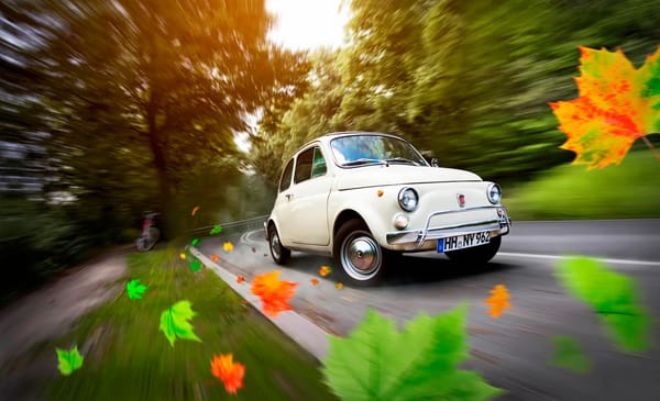 Обои автомобиль, Germany, листья, Hamburg, дорога, осень, Fiat 500
