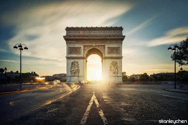 Обои Arc de Triomphe, Триумфальная арка, France, Франция, Paris, город, дорога, Париж, вечер, выдержка