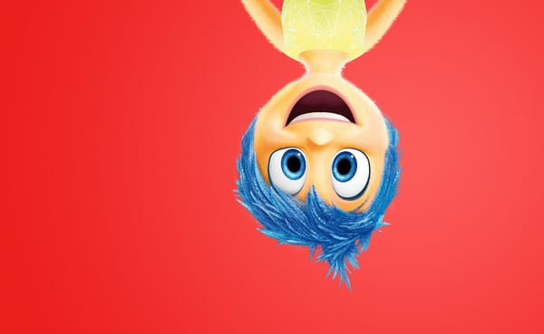 Обои Walt Disney Studios Motion Pictures, happiness, Inside Out, Joy, feelings, emotions, 2015, character, adventure, Pixar Animation Studios, dress, girl, blue eyes, five emotions, blue hair, upside down