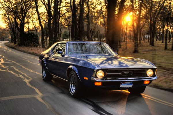 Обои ford mustang, машина, скорость, закат