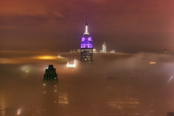 Обои New york, 15 мая 2012 год, нью йорк, огни, небоскребы, туман, здание, свет, дымка, туман, небо, облако, город