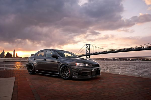 Обои mitsubishi, мост, evo, lancer, тюнинг, митсубиси, город, golden gate bridge