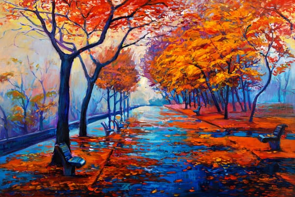Обои картина, autumn, пейзаж, painting, живопись, краски, watercolor, oil, landscape