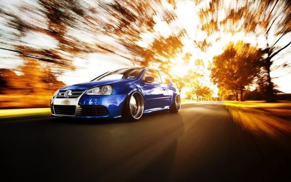 Обои фольксваген гольф, дорога, осень, тюнинг, volkswagen golf R32, в движении