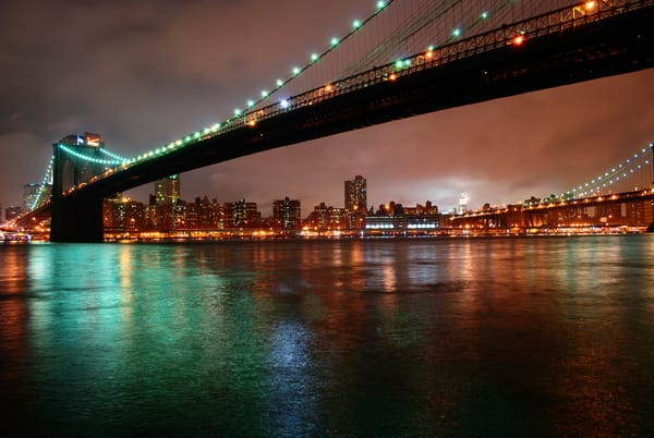 Обои brooklyn bridge, night, бруклинский мост, город, ночь, нью-йорк, new york, огни, city