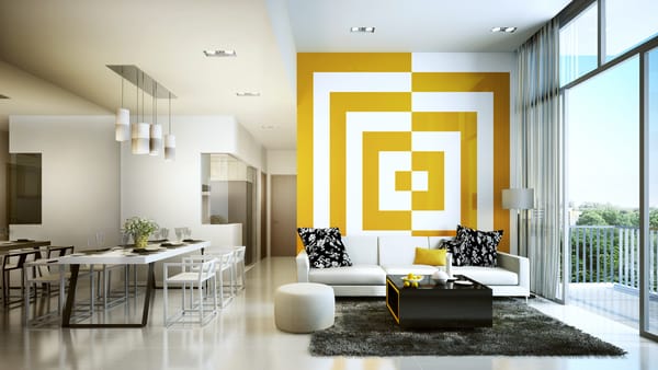 Обои decoration, living room, yellow, white