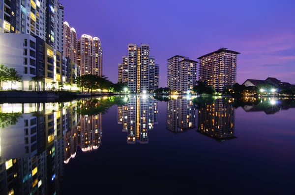 Обои Malaysia, ночь, высотки, Blue Hour, Куала-Лумпур, Subang Ria, небоскребы, дома, Kuala Lumpur, Малайзия