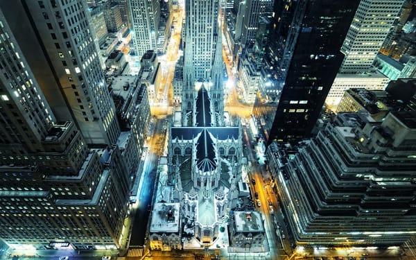 Обои nyc, огни, ночь, St. Patrick's Cathedral, manhattan, rockefeller center, madison avenue, нью-йорк, Night, New York City