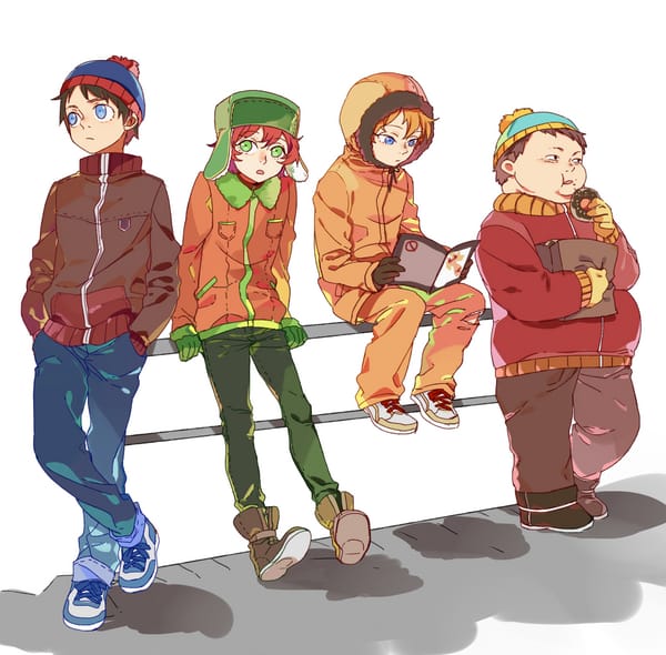 Обои арт, stanley randall marsh, аниме, журнал, мальчики, eric theodore cartman, пончик, kyle broflovski, kenny mccormick, south park, newrein