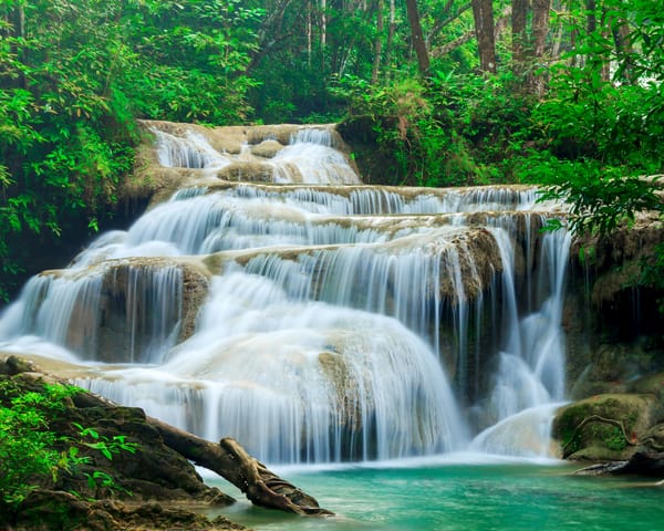 Обои лес, ручей, водопад, Kanchanaburi, Эраван, Таиланд, Erawan Waterfall
