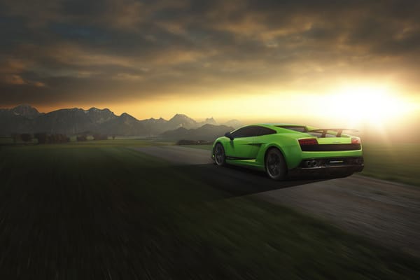 Обои Lamborghini, Road, Green, LP 570-4, Sunset, Speed, Rear, Gallardo, Superleggera