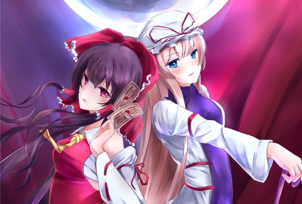 Обои touhou, hakurei reimu, заклинание, девушки, yakumo yukari