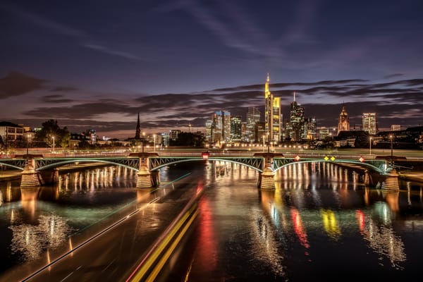 Обои река, здания, Germany, Франкфурт-на-Майне, Германия, ночной город, Frankfurt am Main, Main River, река Майн, мост, огни