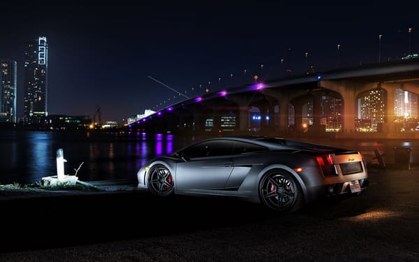 Обои lamborghini gallardo, ламборгини, авто, мост, ночь