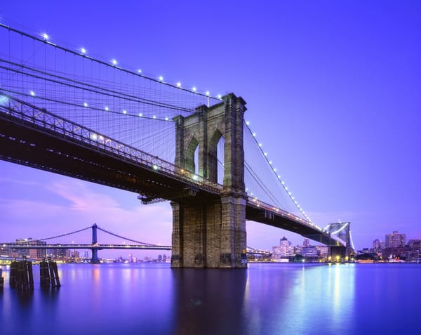 Обои nyc, brooklyn bridge, new york city, usa, нью-йорк, blue hour, twilight, сша