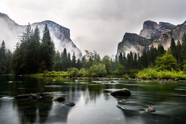 Обои лес, река, горы, Yosemite National Park, Mariposa, США, California