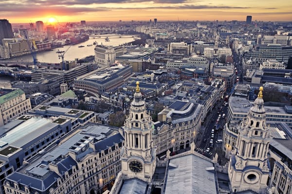 Обои London, дороги, архитектура, дома, город, England, Great Britain, улицы, закат, Великобритания, собор, обозрения, колесо, вечер, Англия, панорама, здания, Лондон