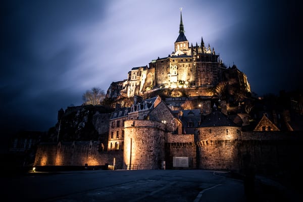 Обои замок, Le Mont-St.-Michel, Basse-Normandie, FR, Франция, ночь, архитектура