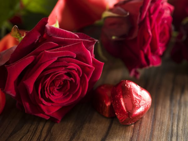 Обои красные розы, gift, romantic, love, сердечки, red, valentine`s day, roses, heart