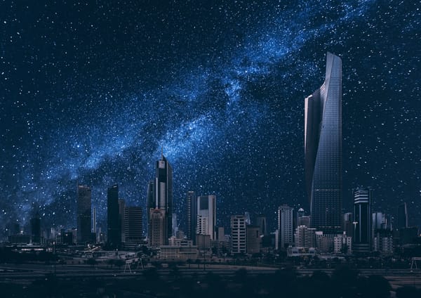Обои Kuwait City, здания, Кувейт, звёздное небо, Kuwait, ночной город