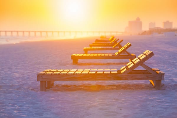 Обои лето, шезлонги, Pensacola Beach, пляж, солнечный свет, Florida