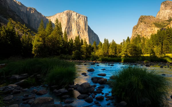 Обои горы, долина, лес, Yosemite National Park, California, Калифорния, Sierra Nevada mountains, Национальный парк Йосемити, река, панорамма