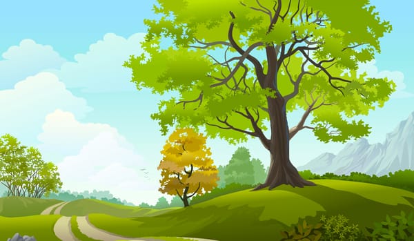 Обои vector art, landscape, grass field, облака, road, trees, природа, nature, birds, векторная графика, пейзаж, clouds, небо, дорога, sky, трава поле, птицы, деревья