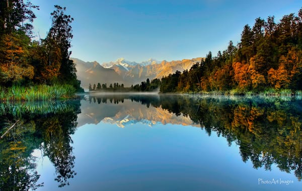 Обои Новая Зеландия, лес, озеро, Южный остров, Ледник Фокса, Lake Matheson, горы, отражения, Национальный парк Вестленд