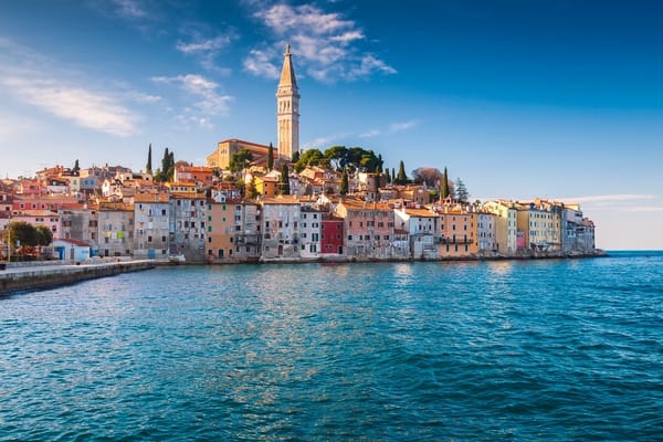 Обои море, дома, Istria, Адриатическое море, Adriatic Sea, Истрия, побережье, Croatia, здания, Rovinj, Ровинь, Хорватия