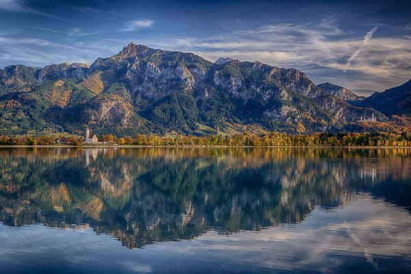 Обои Lake Forggensee, озеро Форггензе, Alps, Germany, Альпы, Германия, отражение, горы, Neuschwanstein Castle, Бавария, Замок Нойшванштайн, Bavaria