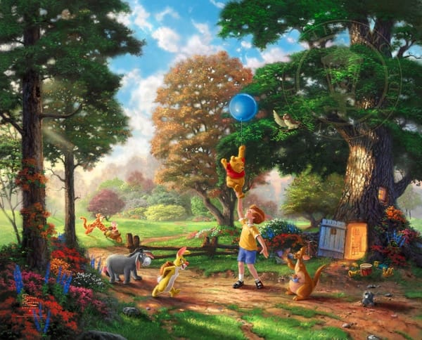 Обои Thomas Kinkade, 50-th anniversary, игрушки, Christopher Robin, арт, Винни Пух и Все-все-все, The Disney dreams collection, All, Winnie-The-Pooh and All, цветы, лес, Ослик, Winnie-the-Pooh, Алан Александр Милн, Тигра, All, wood, Кенга, поляна, art, деревья, flowers, Томас Кинкейд, Alan Alexander Milne, шарик, Уолт Дисней, Кролик, Ру, trees, Кристофер Робин, Винни-