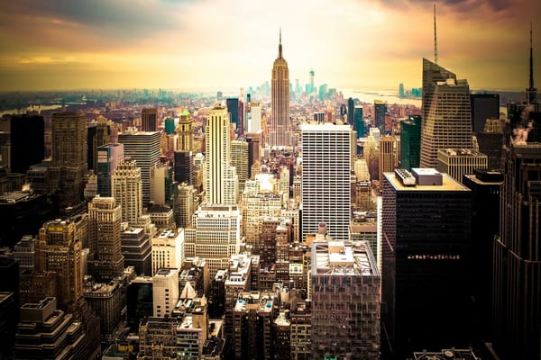 Обои New York City, нью йорк, USA, америка, город, небоскребы, закат, сша