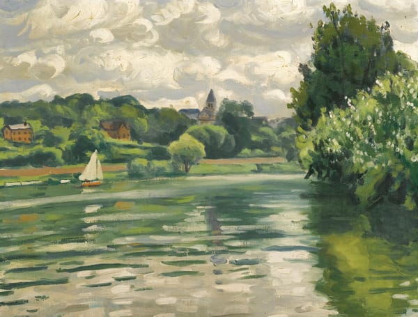 Обои картина, Альбер Марке, Парусный Спорт на Сене, лодка, пейзаж, парус, Albert Marquet