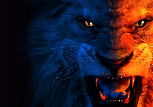 Обои хищник, jean pierre, The King, lion, оскал, арт