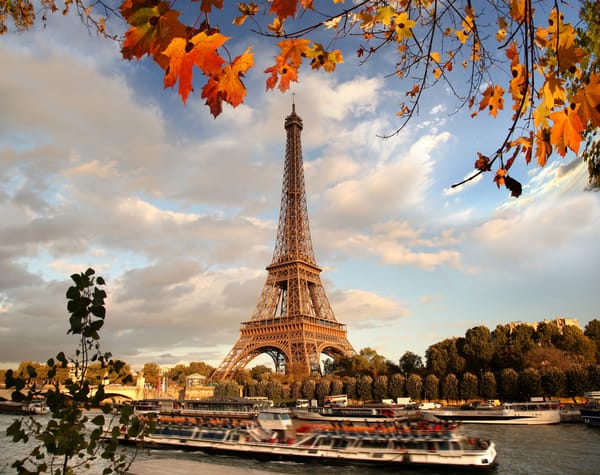 Обои river, осень, France, Paris, autumn, Франция, Париж, Eiffel Tower, cityscape, leaves